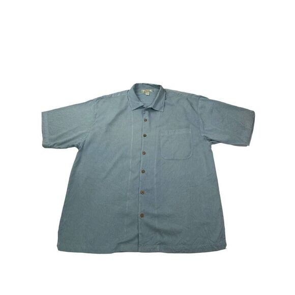 Tommy Bahama Button Up Shirt Mens Large‎ 100% Silk Collared Short Sleeve Green - Picture 1 of 8